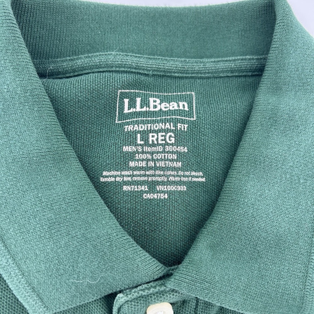 LL Bean Premium Double L Polo Mens L Green Pique Traditional Fit Preppy - Picture 3 of 7